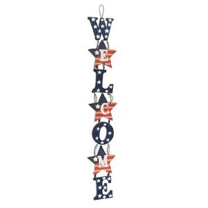 WELCOME Stars Stripes Patriotic Door Hanger Wood Letters Americana Wall Decor